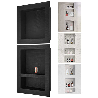 Shower Niche Ready for Tile 16" x 16" & 16" x 20", Triple Shelf Organizer, Square Corners Wall-inserted Niche Recessed, Sealed Protection Modern Soap Storage Niche for Shower Bathroom, Black