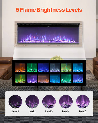72 inch Electric Fireplace, Three-Sided Glass Wall Mounted Recessed Fire Place with Remote Control, Timer, 1500W, Adjustable Flame Color Brightness,Overheat Protection, for Living Room,Bedroom