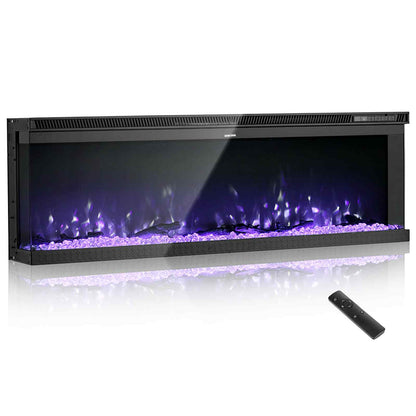 72 inch Electric Fireplace, Three-Sided Glass Wall Mounted Recessed Fire Place with Remote Control, Timer, 1500W, Adjustable Flame Color Brightness,Overheat Protection, for Living Room,Bedroom