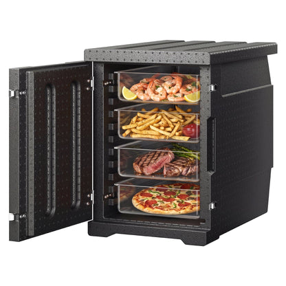 Insulated Food Pan Carrier, 82 Qt Hot Box for Catering, LLDPE Food Box Carrier with Double Buckles, Front Loading Food Warmer for Restaurant, Canteen, etc.