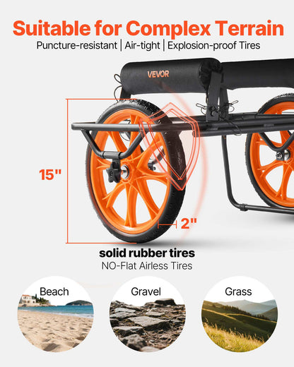 Kayak Cart, 330 lbs Load Capacity, Canoe Cart Dolly with 15-inch Solid Rubber Tires & Kickstand, Assembles & Disassembles Within Seconds, Paddle Board Trolley for Kayaks, Canoes, Paddleboards