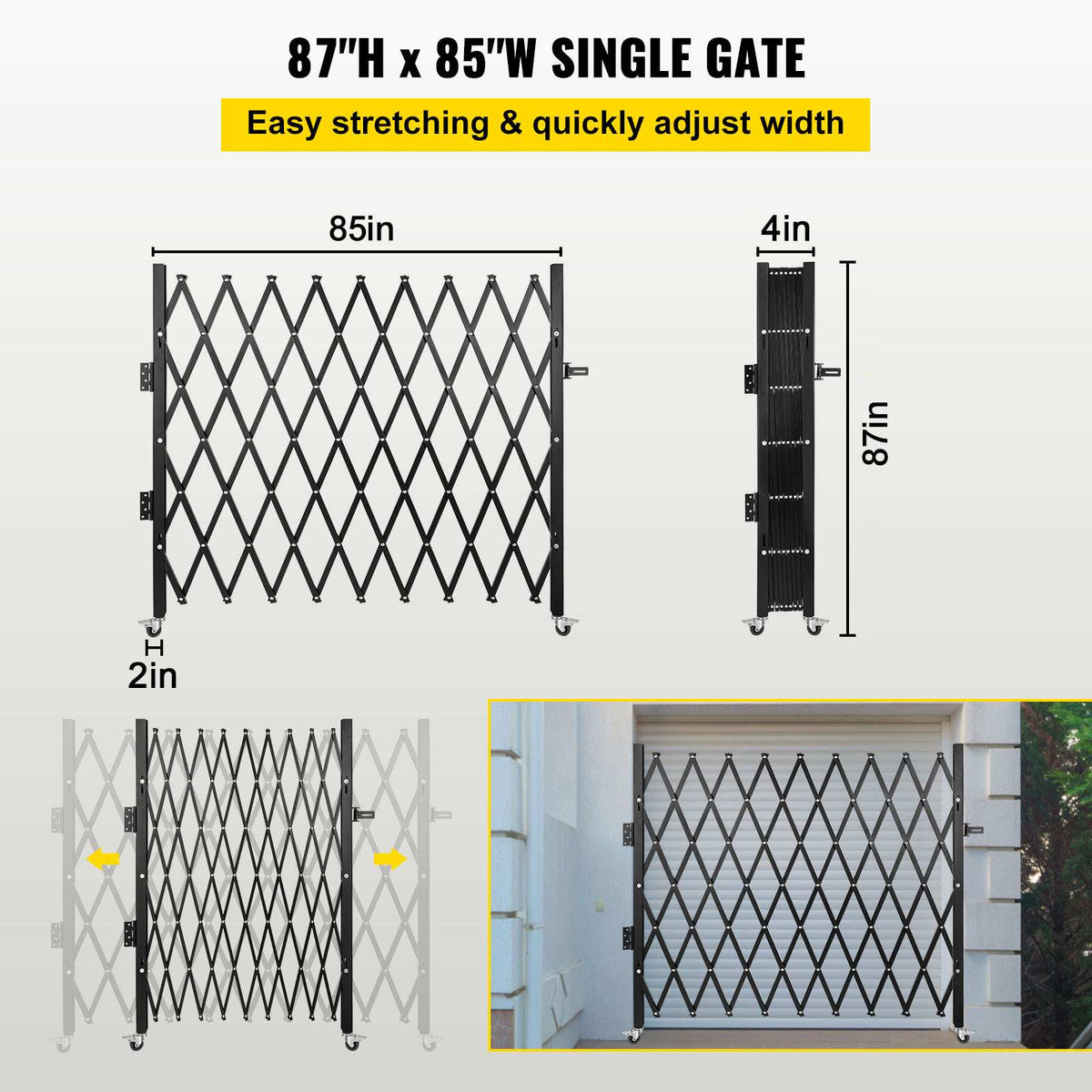 Single Folding Security Gate, 7 ft H x 7 ft W Folding Door Gate, Steel Accordion Security Gate, Flexible Expanding Security Gate, 360° Rolling Barricade Gate, Scissor Gate/Door with Padlock