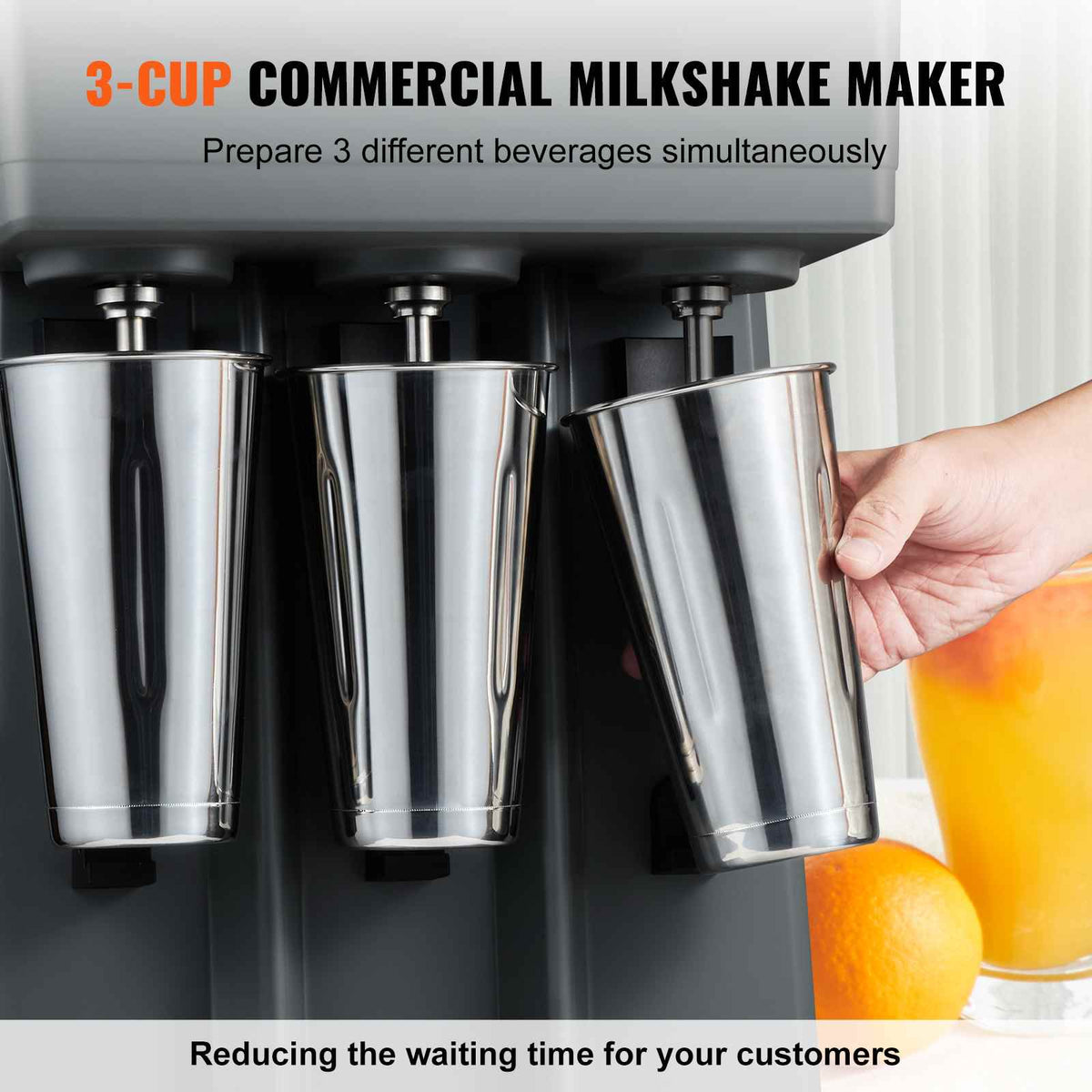 Milkshake Machine, 375W x 3 Milkshake Maker Mixer, Triple Head Drink Mixer Blender Machine, 3-Speed Milkshake Blender with 3 x 820ml Stainless Steel Cup for Commercial