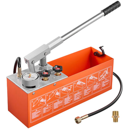 Hydrostatic Test Pump 3 Gallon Hydraulic Manual Water Pressure Tester, Dual Valve Hydrostatic Water Pipe Leakage Pressure Test Pump Kit with Gauge & Tank, 0-50 Bar Range, for Pipeline, Heating