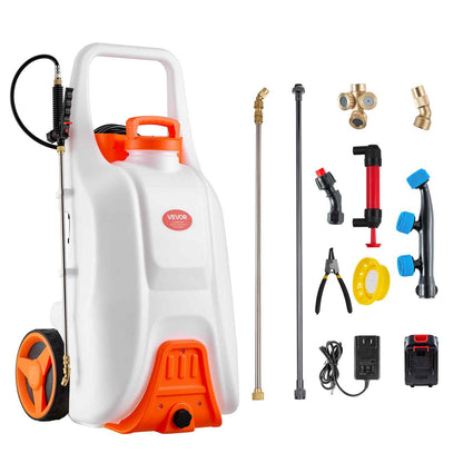 Battery-Powered Sprayer with Wheeled Cart, 13.1 Gallons Electric Weed Sprayer, Adjustable 0-80 PSI, Yard Lawn Sprayers with Wheels, 5 Nozzles & 98ft Hose, 3-6H Spray Time, for Weeding, Cleaning