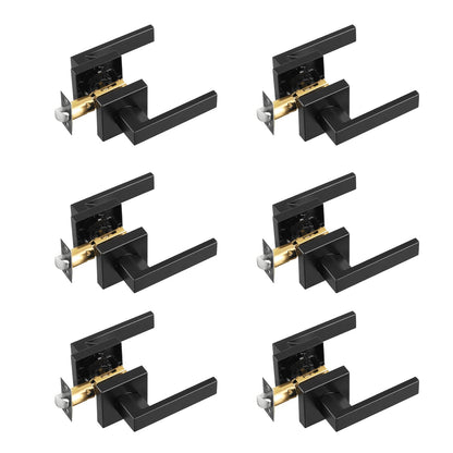Passage Door Handle, 6 Pack Matte Black Door Lever, Left or Right Handing Reversible Lever Non-Locking, 45° Rotation to Open, Universal Square Interior for Hallways, Closets, Meeting Spaces