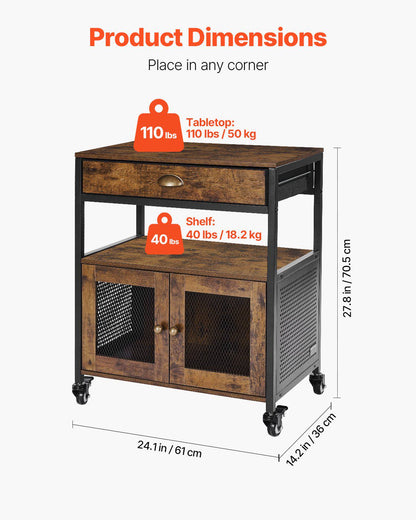 Coffee Bar Cabinet, 24 Inch Farmhouse Coffee Bar Cabinet with Storage, Movable Coffee Bar Table with Wheels & Mesh Door, Sideboard Buffet Cabinet for Kitchen, Entryway