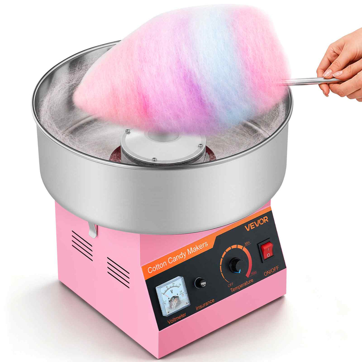 Cotton Candy Machine Commercial, 1000W Electric Candy Floss Maker, Easy Use with 15 inch Stainless Steel Bowl and Sugar Scoop, Makes Hard Candy for Home Kids Birthday, Family Party, Pink