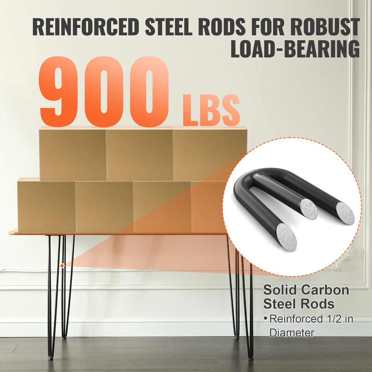 Hairpin Table Legs 28", Set of 4 Desk Legs 900lbs Load Capacity, Hairpin Desk Legs 3 Rods for Desk Chairs Bench Dining End Table, Solid Carbon Steel Heavy Duty Furniture Legs Black