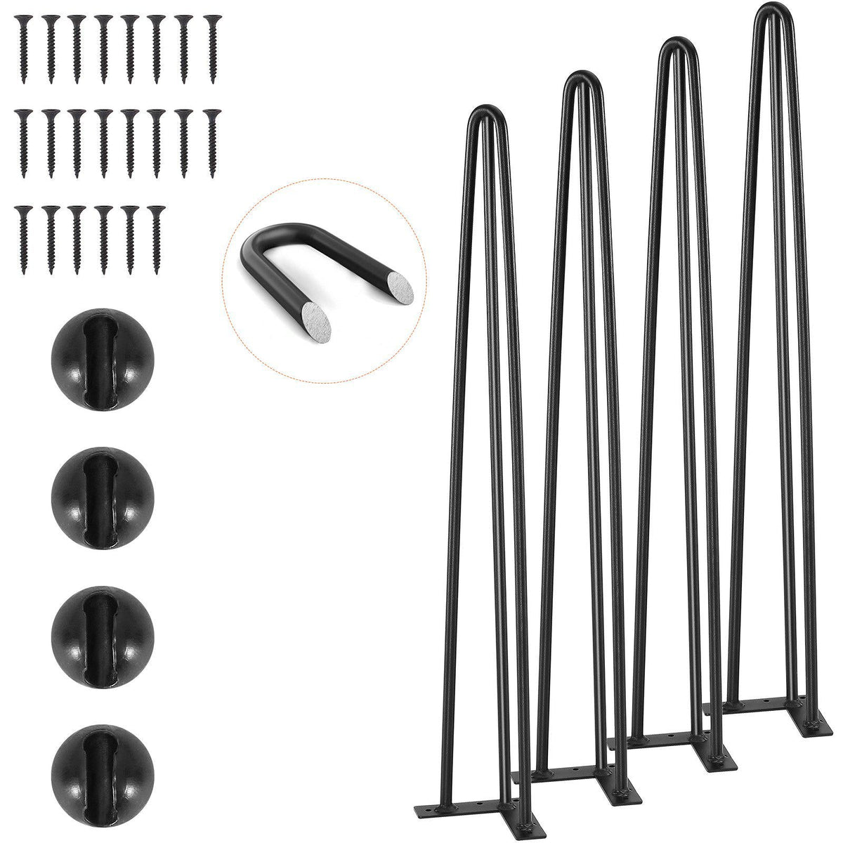 Hairpin Table Legs 28", Set of 4 Desk Legs 900lbs Load Capacity, Hairpin Desk Legs 3 Rods for Desk Chairs Bench Dining End Table, Solid Carbon Steel Heavy Duty Furniture Legs Black