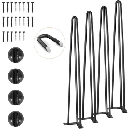 Hairpin Table Legs 28", Set of 4 Desk Legs 900lbs Load Capacity, Hairpin Desk Legs 3 Rods for Desk Chairs Bench Dining End Table, Solid Carbon Steel Heavy Duty Furniture Legs Black