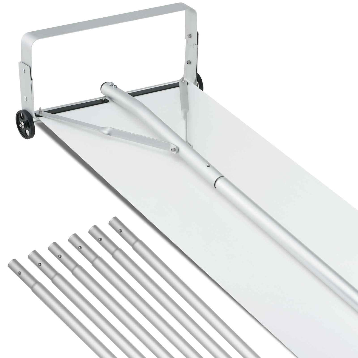 Snow Roof Rake, 30ft Reach Aluminium Roof Shovel with Slide Cloth, Premium 19" Blade Snow Removal Tool, Safe on Roof with Roll Wheels, Anti-Slip Handle, Use for House Roof, Car Snow, Wet Leaves