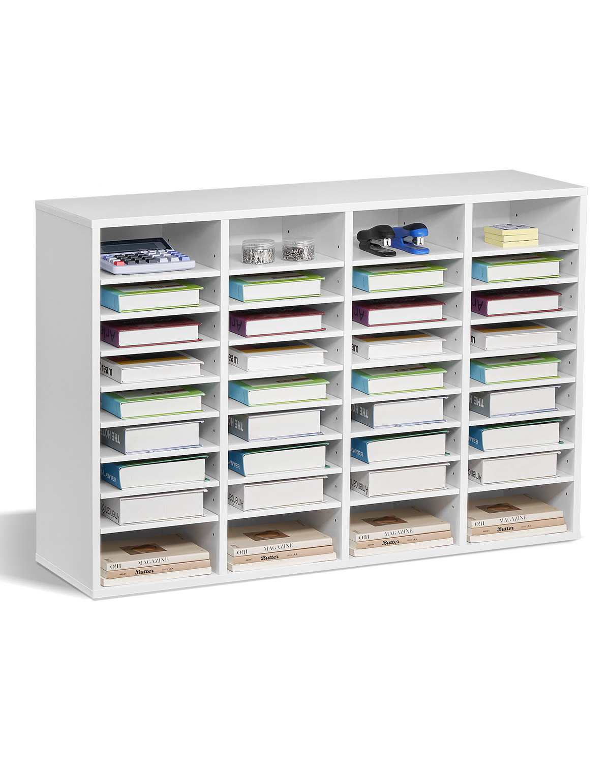 Literature Organizer, 36 Compartments Office Mailbox with Adjustable Shelves, Wooden Mailbox Sorter Medium Density Fiberboard Office Home Classroom Storage for Files, Documents, Papers, White
