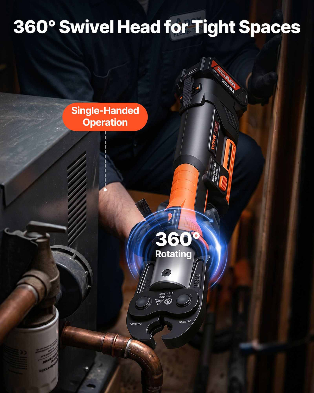 Press Tool, 18V Electric Pipe Crimping Tool for 1/2”, 3/4”, 1”, 1 1/4", 1 1/2", 2" Copper Pipes, 32KN Press Tool Kit Compatible with ProPress - with Brushless Motor, 6 VUS Jaws, 2pcs 4AH Battery