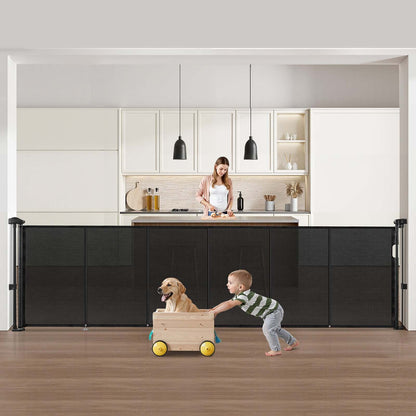 Retractable Baby Gate, 34 inch Tall, Extends up to 110 inch Wide, Retractable Gate for Kids or Pets, Mesh Material, Easy to Install for Indoor Stairs, Doorways, Hallways, Playrooms, Black