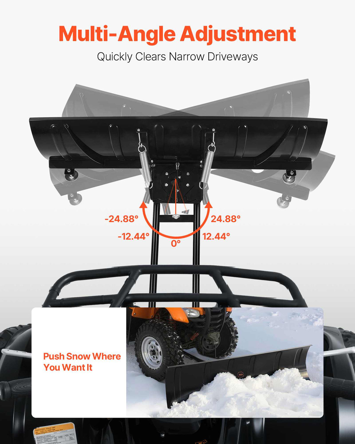Snow Plow Kit, 60in Universal Snow Plow Attachment, Height & Left-Right Adjustable, Quick To Detach, Steel ATV Scrape Blade, 3 Mount Options, Efficient Snows Clearing, for Most ATVs & UTVs