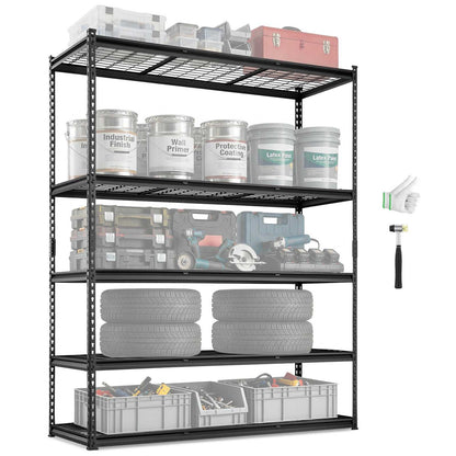 Storage Shelving Unit, 5-Tier Adjustable, 2000 lbs Capacity, Heavy Duty Garage Shelves Metal Organizer Wire Rack, Black, 60" L x 24" W x 78" H for Kitchen Pantry Basement Bathroom Laundry Closet