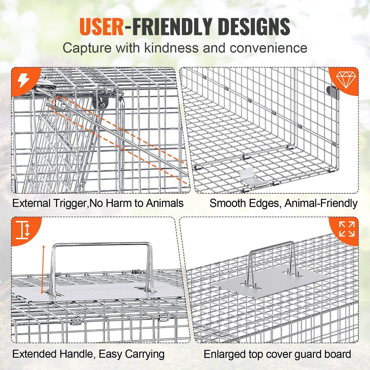 Humane Live Animal Trap, Dimensions 50" x 20" x 26", Crafted from Galvanized Iron, Collapsible Design with Carrying Handle for Capturing Stray Dogs, Armadillos, Raccoons, Marmots, and Foxes