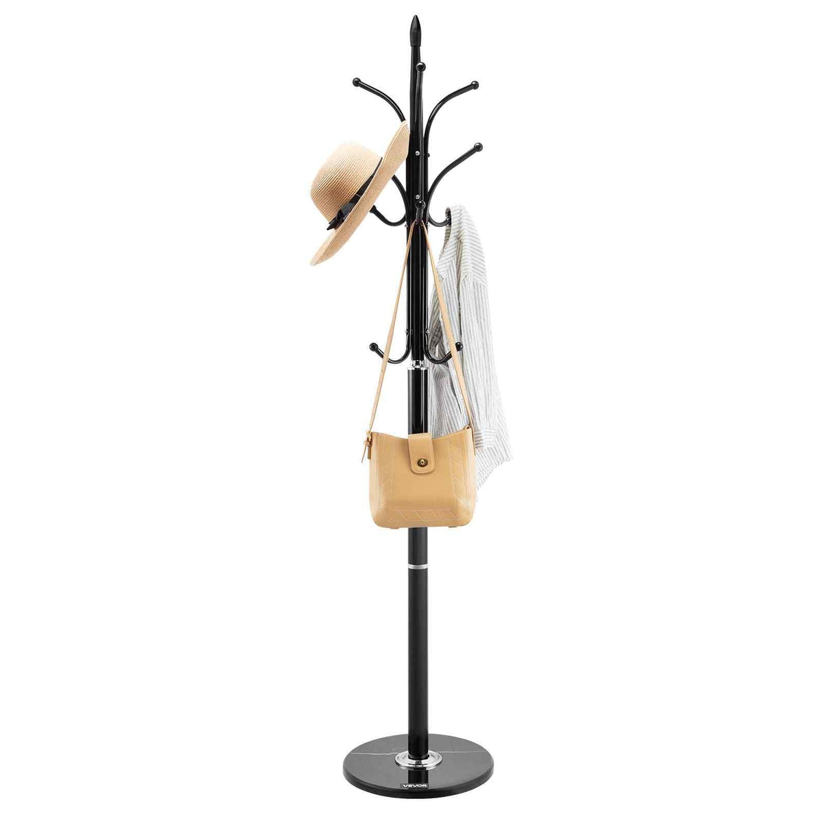 Coat Rack Freestanding, Coats Tree Stand with Stable Marble Base & 6 Hooks, Free Standing Hall Coat Rack for Entryway, Bedroom, Office, Living Room, Modern Clothes Hanger for Coats, Hats, Bags
