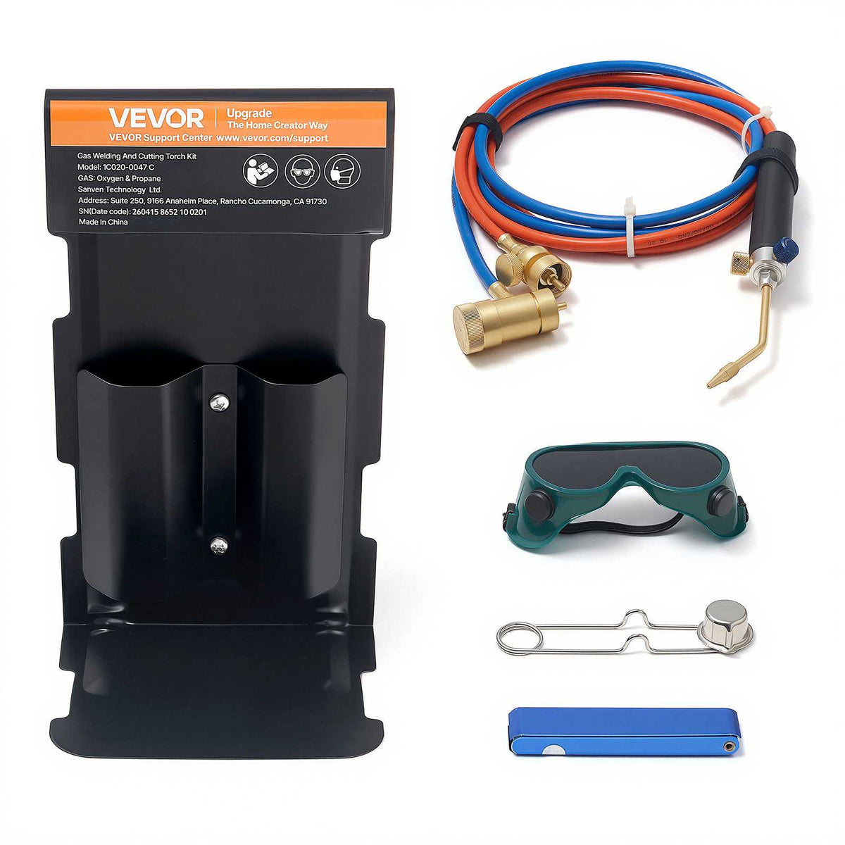 Oxygen Propane Torch Kit, Brass Welding Torch for Oxygen MAPP Gas with Dual Pressure Gauges, Portable Oxy-Propane MAPP Brazing Tool Kit with Cylinder Rack for Welding, Soldering, Metal Heating