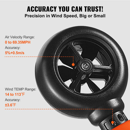 Portable Anemometer, Temperature Range 14℉-113℉, Equipped with LED Backlit Display, Captures Wind Speed, Temperature, Air Volume, and Chill Factor, Ideal for Boating, Kite Surfing, Drone Pilo