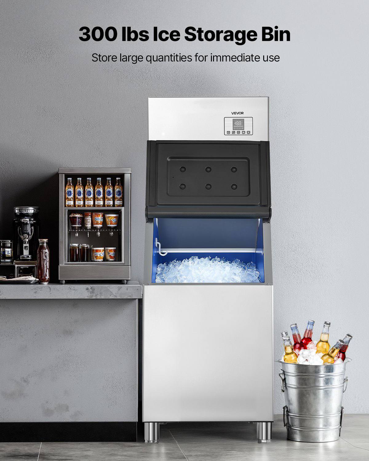 Commercial Ice Maker Machine, 550LBS/24H Ice-Making Machine with 300LBS Stainless Steel Storage Bin, Auto Self-Cleaning Ice Maker with Touchscreen for Bar Cafe Restaurant Business Commercial