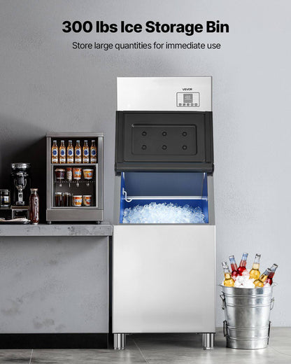 Commercial Ice Maker Machine, 550LBS/24H Ice-Making Machine with 300LBS Stainless Steel Storage Bin, Auto Self-Cleaning Ice Maker with Touchscreen for Bar Cafe Restaurant Business Commercial