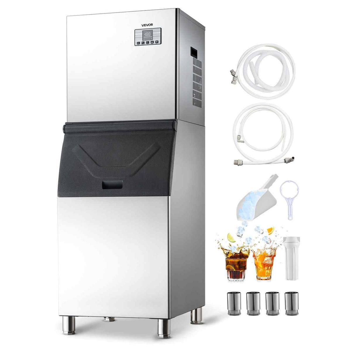 Commercial Ice Maker Machine, 550LBS/24H Ice-Making Machine with 300LBS Stainless Steel Storage Bin, Auto Self-Cleaning Ice Maker with Touchscreen for Bar Cafe Restaurant Business Commercial