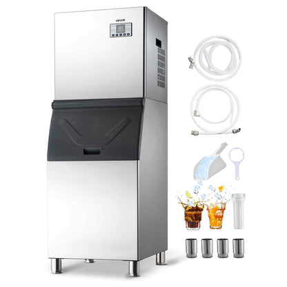 Commercial Ice Maker Machine, 550LBS/24H Ice-Making Machine with 300LBS Stainless Steel Storage Bin, Auto Self-Cleaning Ice Maker with Touchscreen for Bar Cafe Restaurant Business Commercial