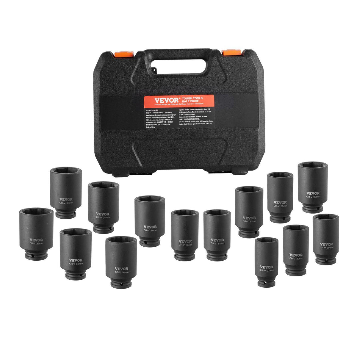 Axle Nut Impact Socket Set, 1/2" Drive Deep 6+12-Point 14-Piece Metric Spindle Nut Socket Set, CR-V Heat Treated Large Socket Set with Storage Case, Auto Repair, Removing or Installing Axle Nuts