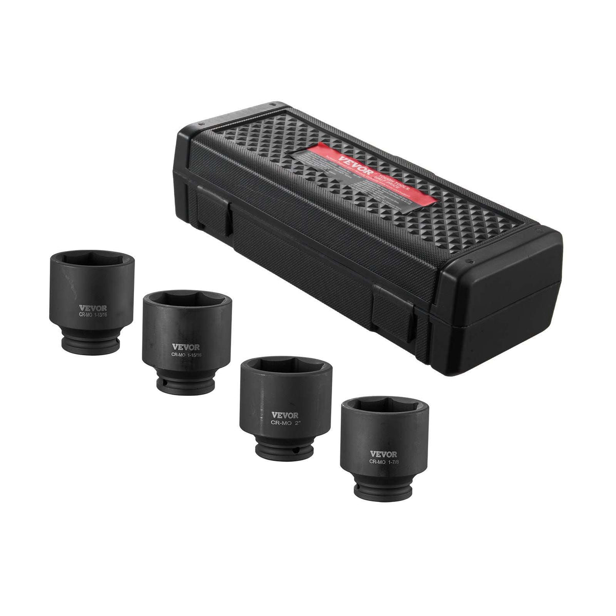 Axle Nut Impact Socket Set, 1/2" Drive 6-Point 4-Piece SAE Spindle Nut Socket Set, CR-MO Heat Treated Large Socket Set with Storage Case, for Auto Repair, Removing or Installing Axle Nuts