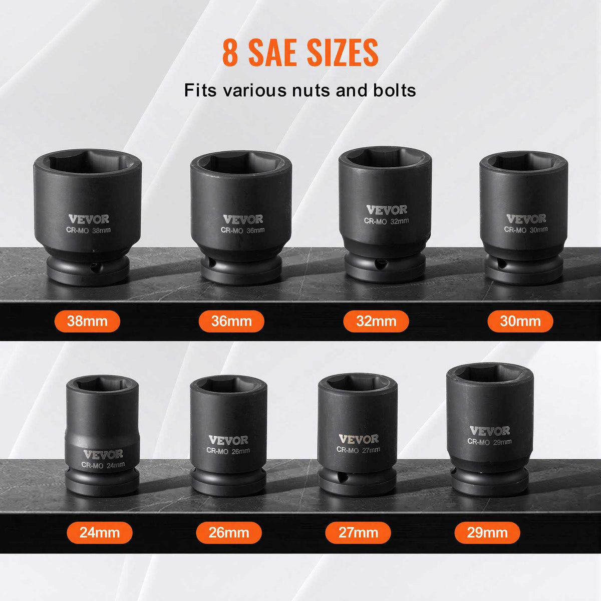 Axle Nut Impact Socket Set, 3/4" Drive 6-Point 8-Piece Metric Spindle Nut Socket Set, CR-MO Heat Treated Large Socket Set with Storage Case, for Auto Repair, Removing or Installing Axle Nuts