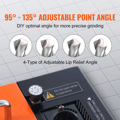 Drill Bits Sharpener, 3-20mm End Mill Grinder Sharpener, Lip Relief Angle & 95°-135° Point Angle Adjustable Drill Bit Re-Sharpener, Portable Sharpening Machine with 18 Collets, CBN & SDC Wheel