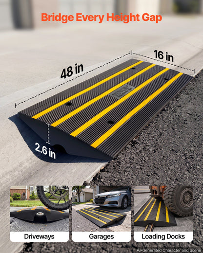 Curb Ramp, 2.6" Rise Rubber Driveway Ramps, Heavy Duty 33069 lbs Weight Capacity Threshold Ramp, Curbside Bridge Ramps for Loading Dock Garage Sidewalk, Expandable Full Ramp Set