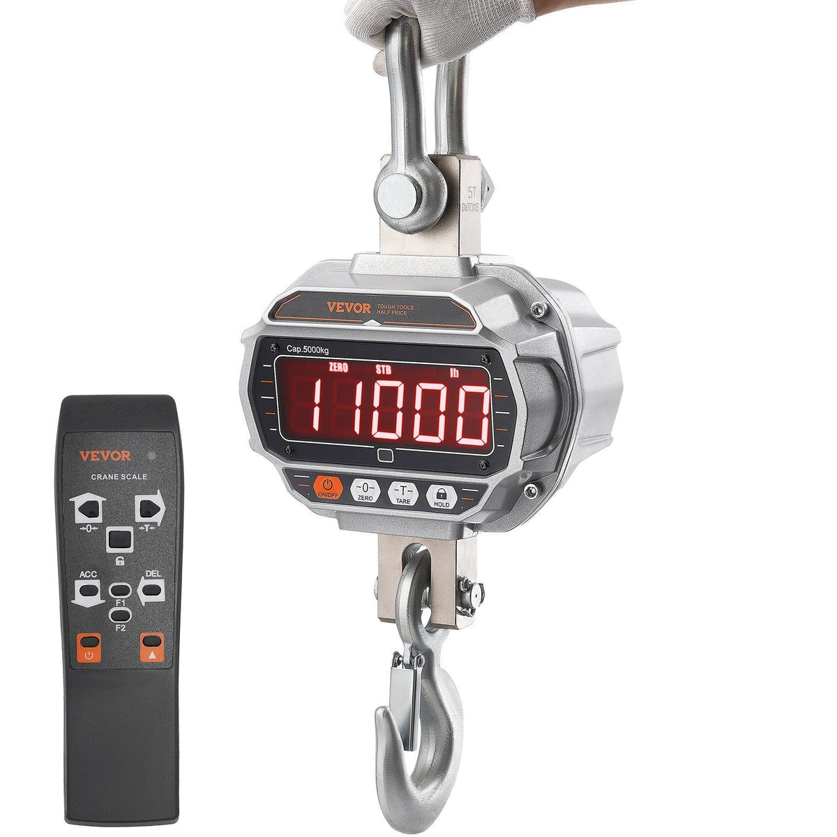 Digital Crane Scale, 11000 lbs/5000 kg, Industrial Heavy Duty Hanging Scale with Remote Control, Cast Aluminum Case & LED Screen, High Precision for Construction, Factory, Farm, Hunting (Silver)