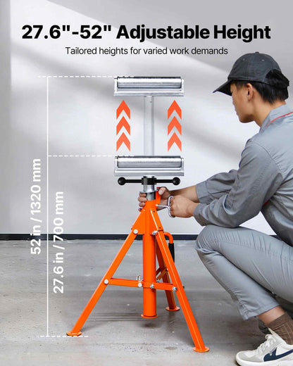 Roller Stand, Heavy Duty 2500 LBS Load Capacity, 27.6"-52" Height Adjustable, 45# Steel Folding Roller Support Stand for Pipes, Wooden Boards