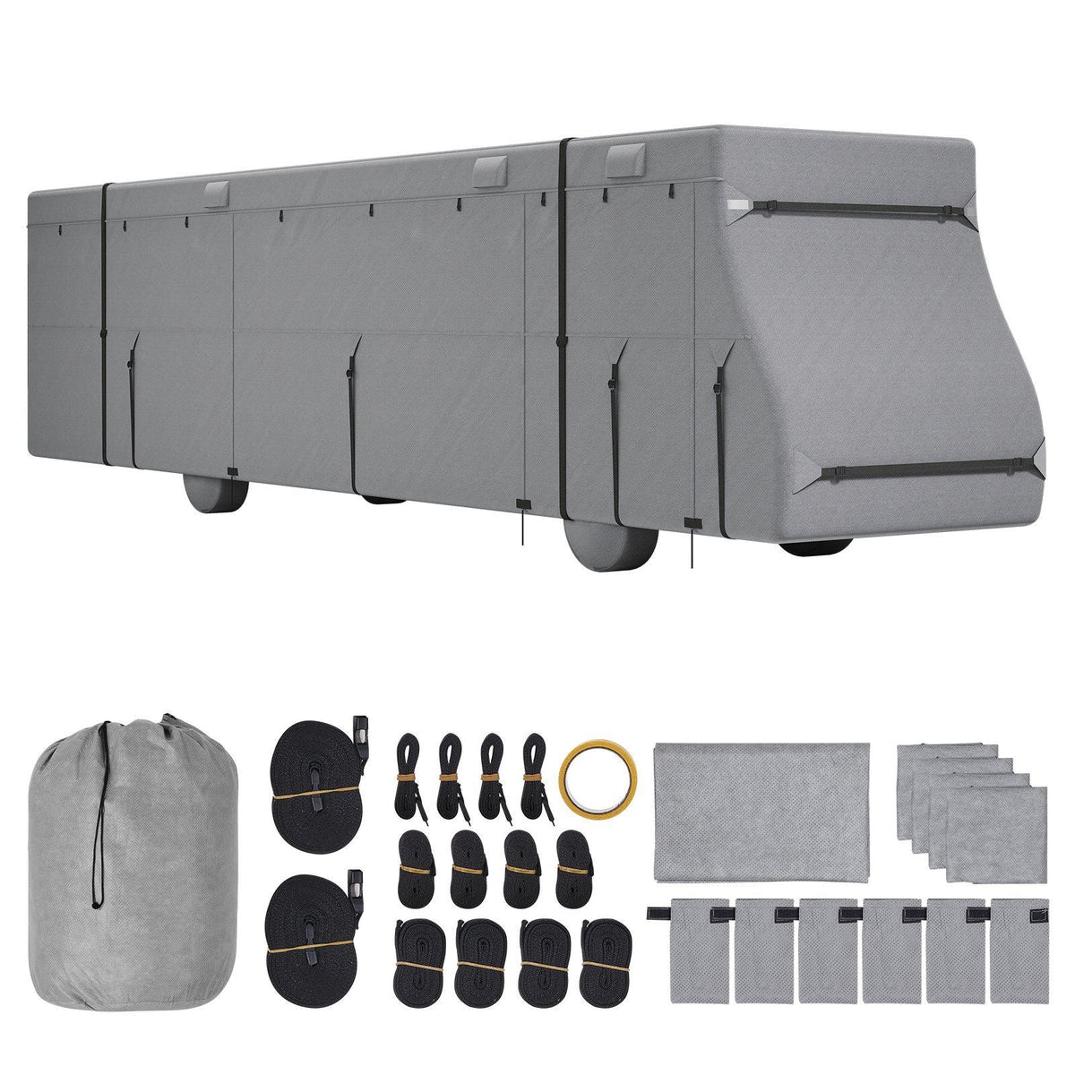 Class A RV Cover, 40-43 ft Motorhome Cover, Non-woven Fabric Motorhome RV Cover, Waterproof, Windproof and Rip-Stop, Camper Cover with Storage Bag, Repair Patches, Straps and Tire Covers