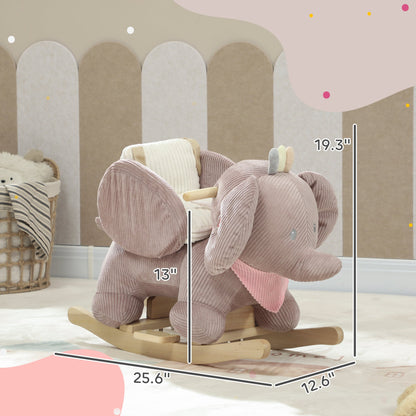 Kids Rocking Horse with Seat, Kids Ride On Toy with Realistic Elephant Sound and Safety Belt for 18 to 36 Months, Pink
