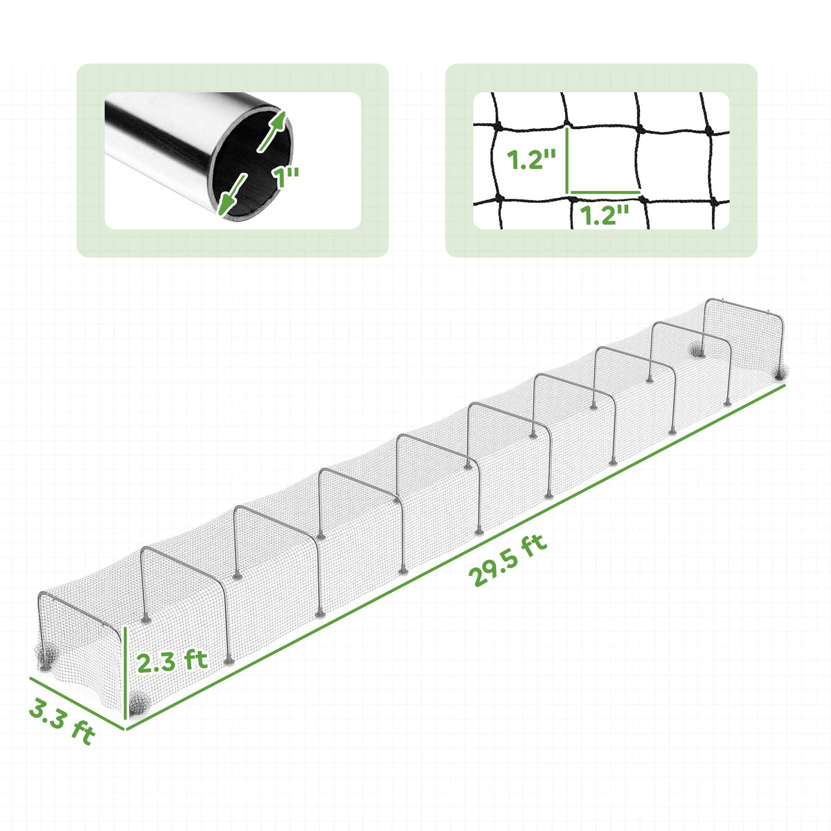 Extra Long Chicken Run, 354" x 39" Galvanized Steel Chicken Tunnel with Nylon Netting for 10-15 Chickens or Ducks
