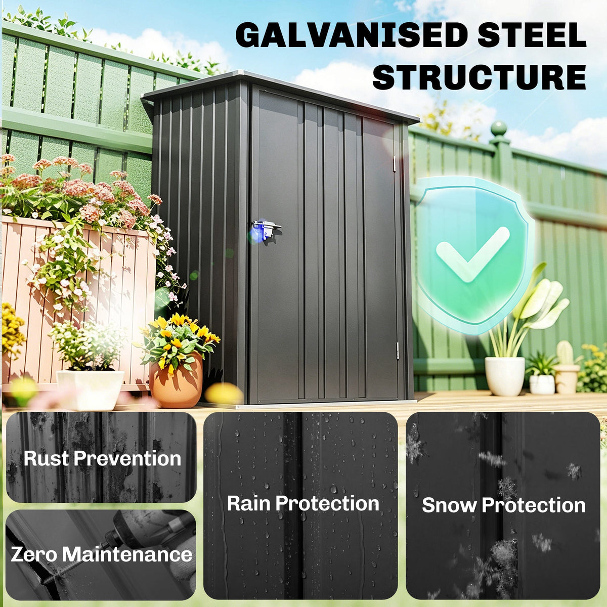 Small Metal Garden Shed, 3.3' x 3.4', Galvanized Steel, Lockable Tool Shed for Patio, Backyard, Lawn, Dark Gray