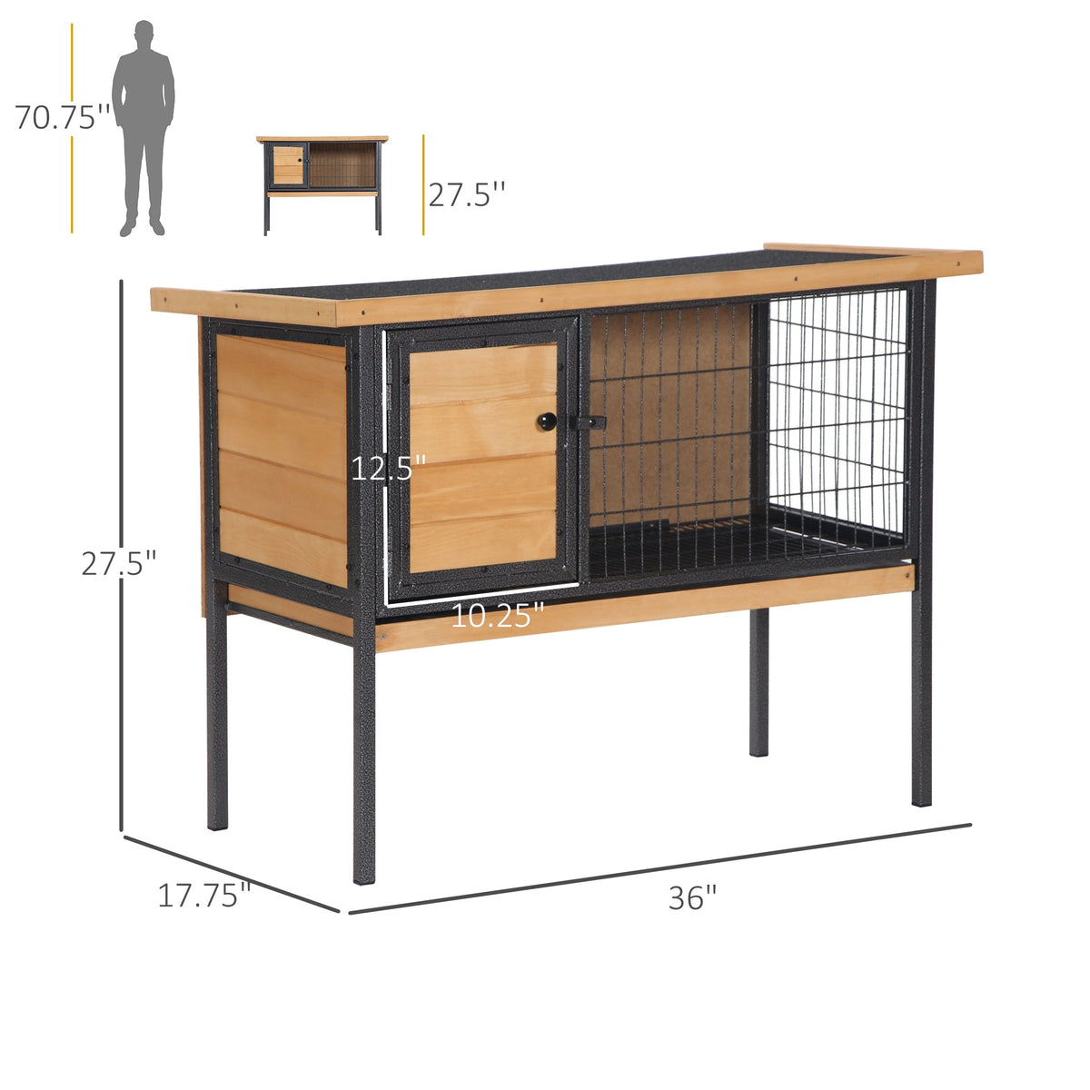 Rabbit Hutch Elevated Bunny Cage Small Animal Habitat with Metal Frame, No Leak Tray, Metal Wire Pan