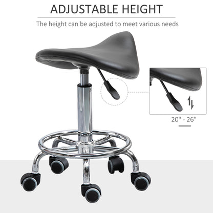 PU Leather Adjustable Stool, Rolling Saddle Stool with Wheels for Massage, Spa, Clinic, Beauty and Tattoo, Black