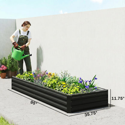 95" x 36" x 12" Galvanized Raised Garden Bed, Easy DIY and Cleaning for Growing Flowers, Herbs, Succulents, Black