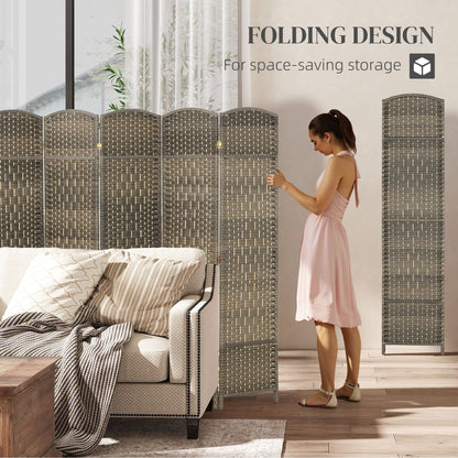 Folding Room Divider Screen 6 Panel 6' Tall Privacy Screen Freestanding Wood Partition for Home Office, Dark Rustic Oak