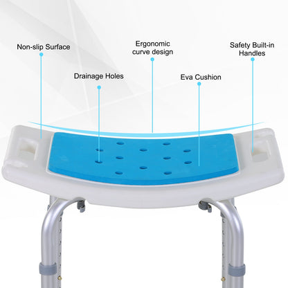 Adjustable Aluminum Bath Stool Spa Shower Chair Non-Slip w/ Shower Hole